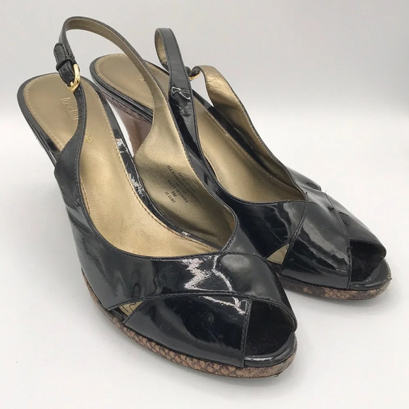 Liz Claiborne Jacqueline shiny black peep-toe slingbacks, size 8M - Picture 1 of 8
